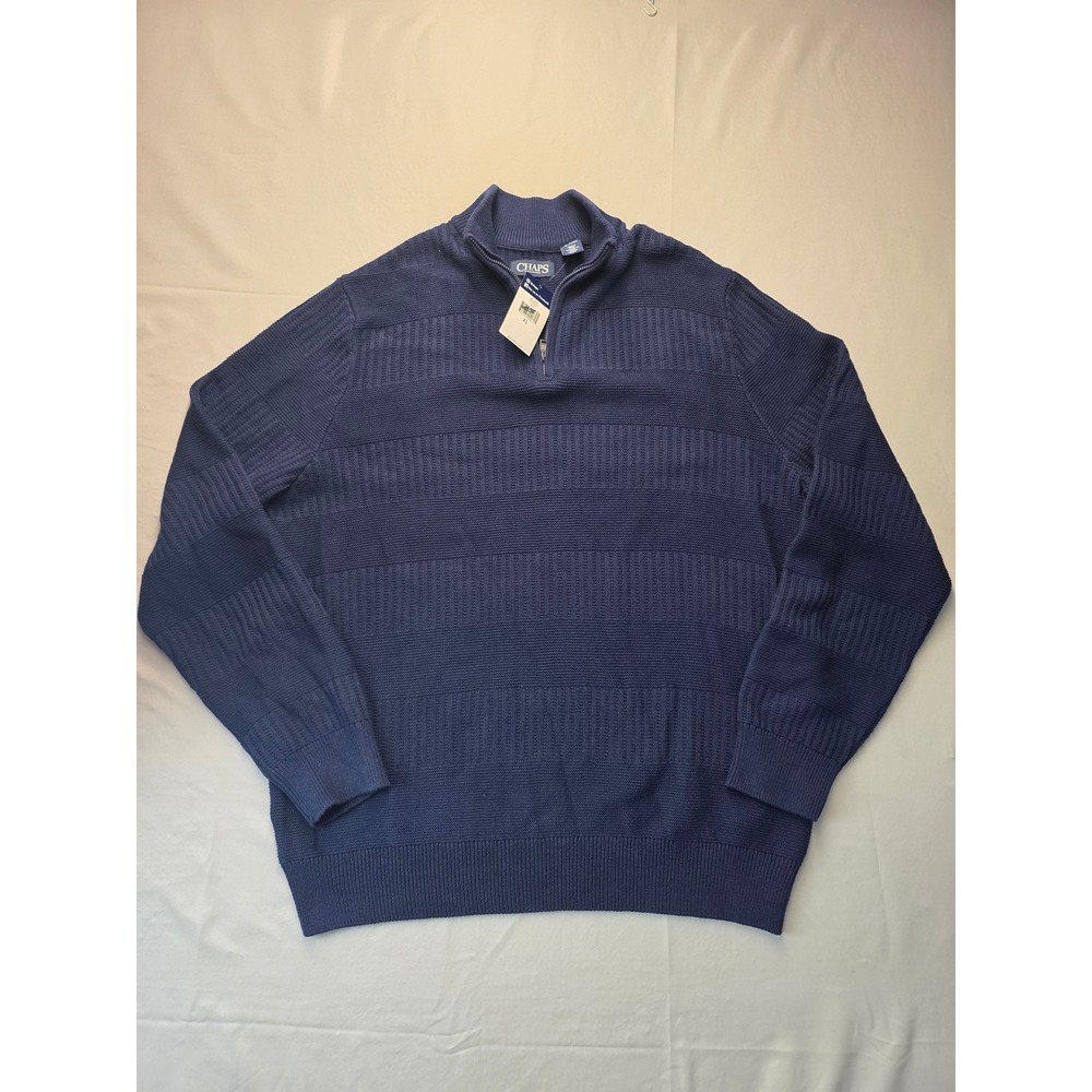 Chaps Mens XL Navy Blue Textured Knit Quarter Zip Mock Neck Sweater NWT